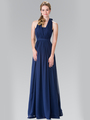 50-2362 Halter Chiffon Evening Dress with Open Back - Navy, Front View Thumbnail