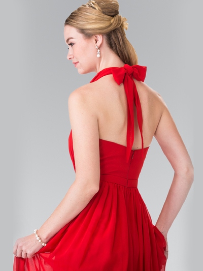 50-2362 Halter Chiffon Evening Dress with Open Back - Red, Back View Medium