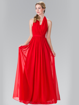 50-2362 Halter Chiffon Evening Dress with Open Back, Red