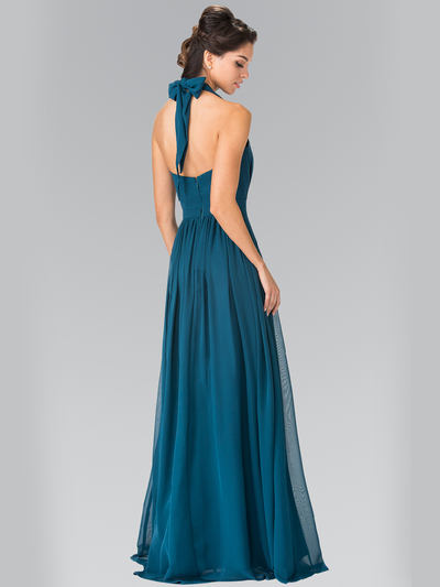 50-2362 Halter Chiffon Evening Dress with Open Back - Teal, Back View Medium