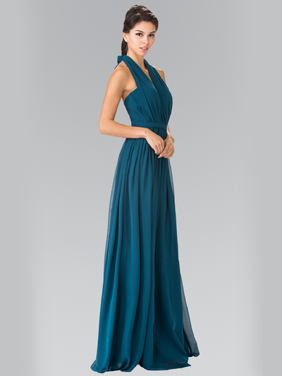 50-2362 Halter Chiffon Evening Dress with Open Back - Teal, Front View Medium
