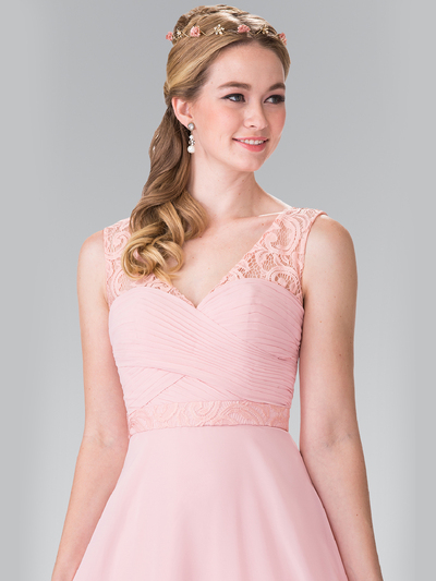 50-2363 Chiffon Bridesmaid Dresses with Lace Straps - Blush, Back View Medium