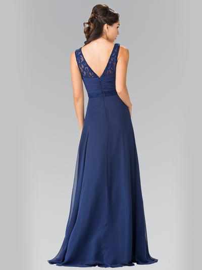 50-2363 Chiffon Bridesmaid Dresses with Lace Straps - Navy, Back View Medium