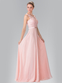 50-2364 Embroidery Top Chiffon Long Evening Dress - Blush, Front View Thumbnail