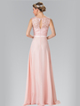 50-2364 Embroidery Top Chiffon Long Evening Dress - Blush, Back View Thumbnail