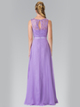 50-2364 Embroidery Top Chiffon Long Evening Dress - Lilac, Back View Thumbnail