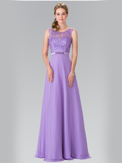 50-2364 Embroidery Top Chiffon Long Evening Dress - Lilac, Front View Medium