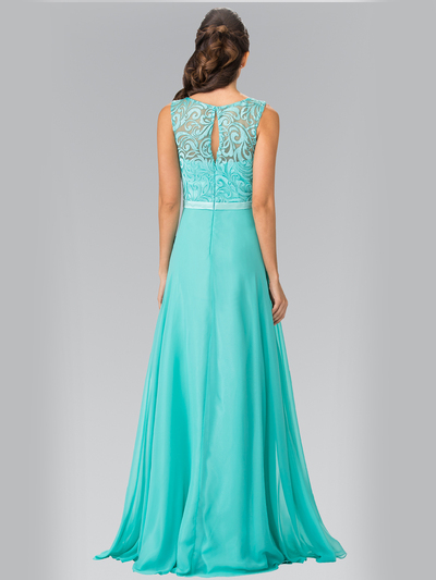 50-2364 Embroidery Top Chiffon Long Evening Dress - Tiffany, Back View Medium