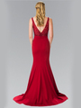 50-2372 V-Neck Long Prom Dress - Burgundy, Back View Thumbnail