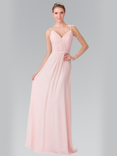 50-2374 Chiffon Bridesmaid Dress with Spaghetti Straps - Blush, Front View Medium
