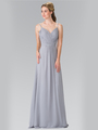 50-2374 Chiffon Bridesmaid Dress with Spaghetti Straps - Silver, Front View Thumbnail