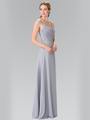 50-2374 Chiffon Bridesmaid Dress with Spaghetti Straps - Silver, Back View Thumbnail