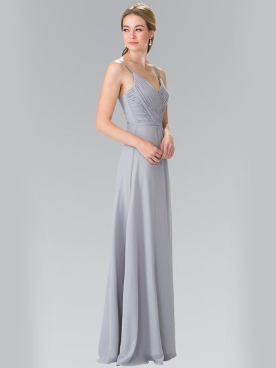 50-2374 Chiffon Bridesmaid Dress with Spaghetti Straps - Silver, Back View Medium