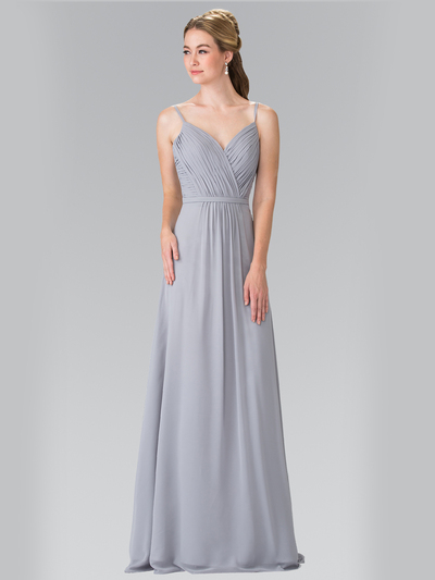 50-2374 Chiffon Bridesmaid Dress with Spaghetti Straps - Silver, Front View Medium