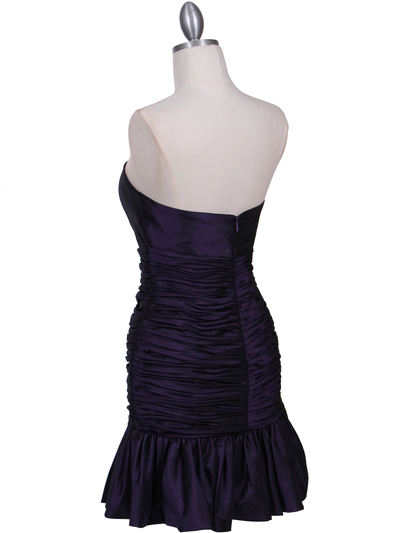 501 Purple Strapless Pleated Cocktail Dress - Purple, Back View Medium