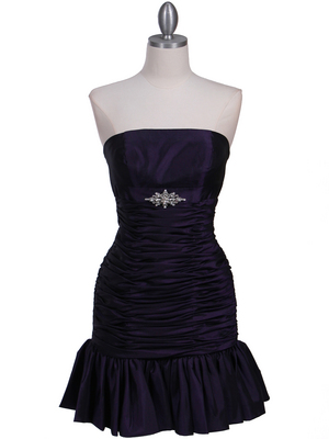 501 Purple Strapless Pleated Cocktail Dress, Purple