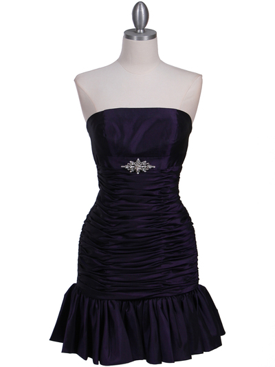 501 Purple Strapless Pleated Cocktail Dress - Purple, Front View Medium