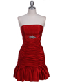 501 Red Strapless Pleated Cocktail Dress - Red, Front View Thumbnail