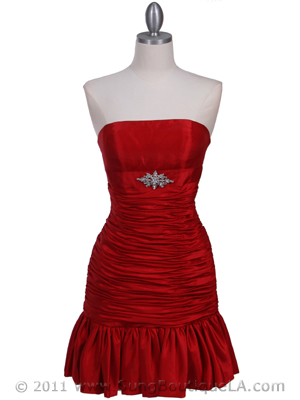 501 Red Strapless Pleated Cocktail Dress, Red