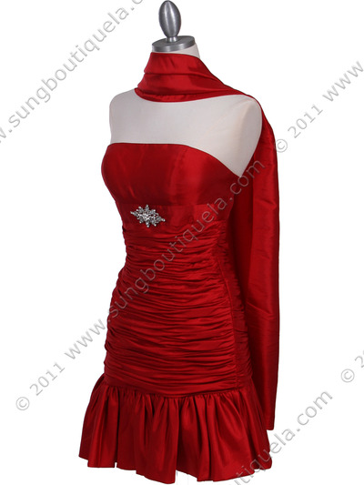 501 Red Strapless Pleated Cocktail Dress - Red, Alt View Medium