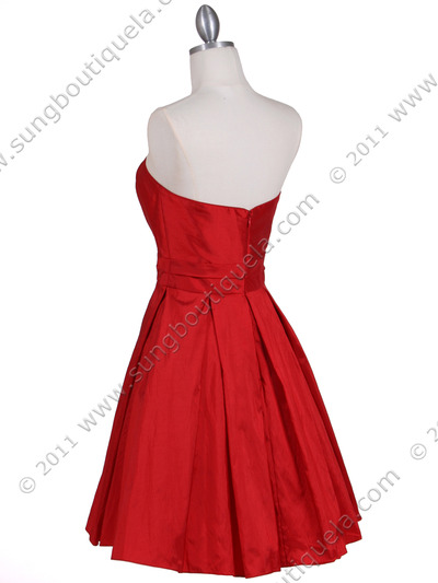 5039 Red Taffeta Cocktail Dress - Red, Back View Medium