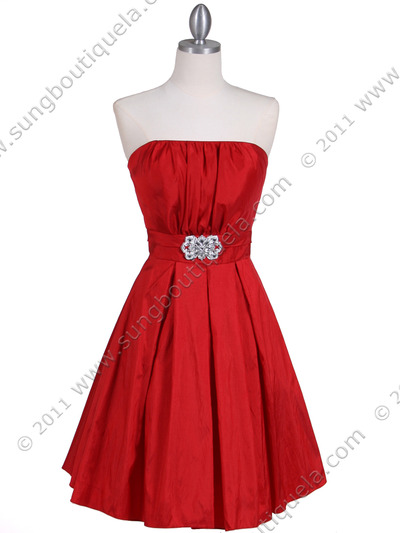5039 Red Taffeta Cocktail Dress - Red, Front View Medium