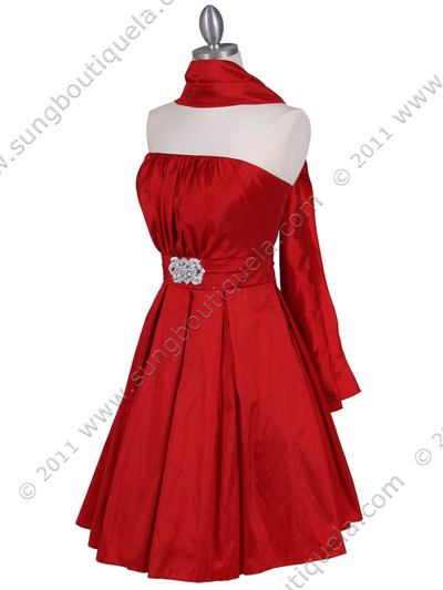 5039 Red Taffeta Cocktail Dress - Red, Alt View Medium