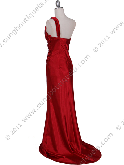 5057 Red One Shoulder Evening Dress - Red, Back View Medium