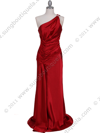 5057 Red One Shoulder Evening Dress - Red, Front View Medium