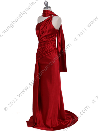 5057 Red One Shoulder Evening Dress - Red, Alt View Medium