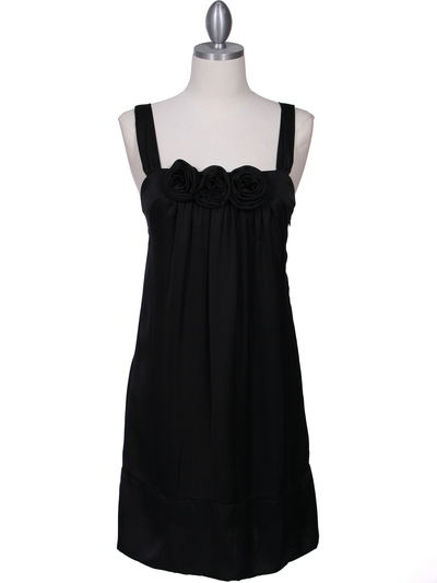 5076 Black Rosette Cocktail Dress - Black, Front View Medium