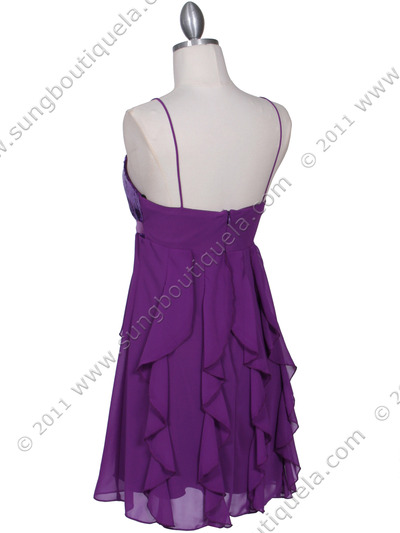 5077 Purple Sequin Top Cocktail Dress - Purple, Back View Medium