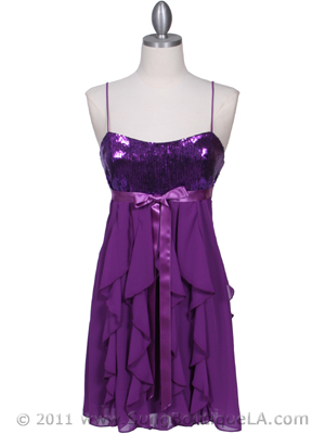 5077 Purple Sequin Top Cocktail Dress, Purple