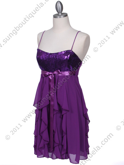 5077 Purple Sequin Top Cocktail Dress - Purple, Alt View Medium