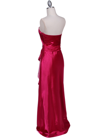 5087 Hot Pink Satin Strapless Evening Dress - Hot Pink, Back View Medium