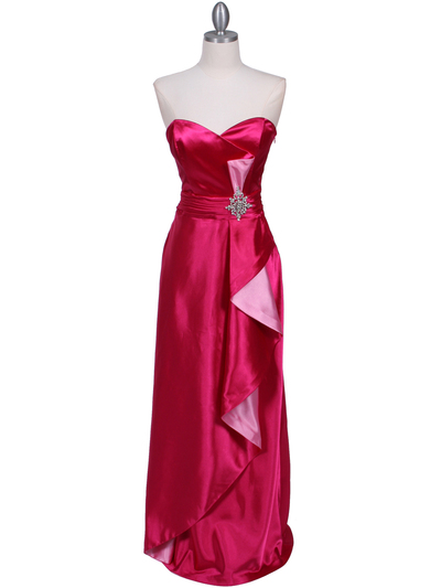 5087 Hot Pink Satin Strapless Evening Dress - Hot Pink, Front View Medium