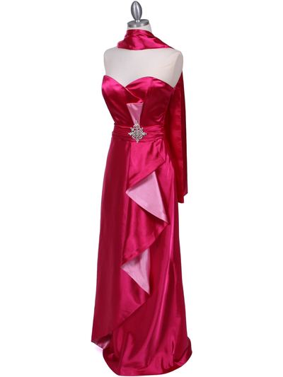 5087 Hot Pink Satin Strapless Evening Dress - Hot Pink, Alt View Medium