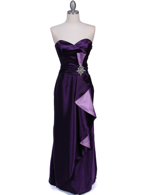 5087 Purple  Satin Strapless Evening Dress, Purple