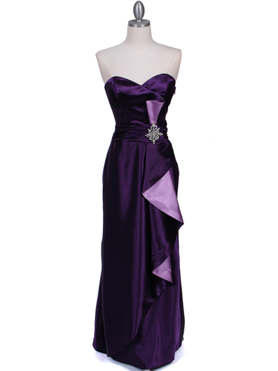 5087 Purple  Satin Strapless Evening Dress - Purple, Front View Medium