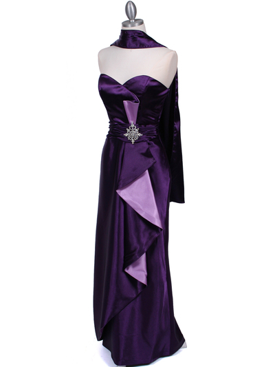 5087 Purple  Satin Strapless Evening Dress - Purple, Alt View Medium