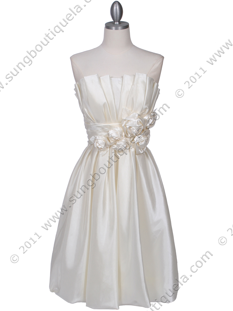 5095 Ivory Strapless Floral Cocktail Dress - Front Image