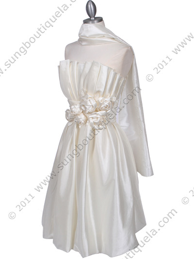 5095 Ivory Strapless Floral Cocktail Dress - Ivory, Alt View Medium
