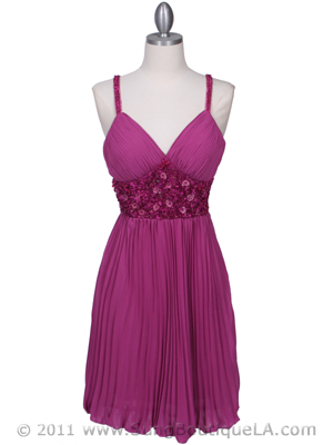 5096 Purple Pleated Cocktail Dress, Purple