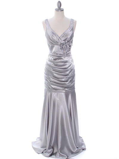 5098 Silver Bridesmaid Dress - Silver, Front View Medium