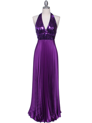 5141 Purple Sequin Top Halter Evening Dress, Purple