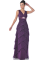 519 Chiffon Tiered Evening Dress - Eggplant, Front View Thumbnail