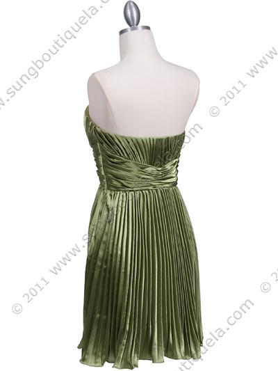 5203 Apple Green Strapless Pleated Cocktail Dress - Apple Green, Back View Medium