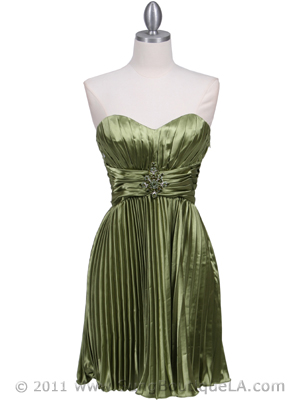 5203 Apple Green Strapless Pleated Cocktail Dress, Apple Green