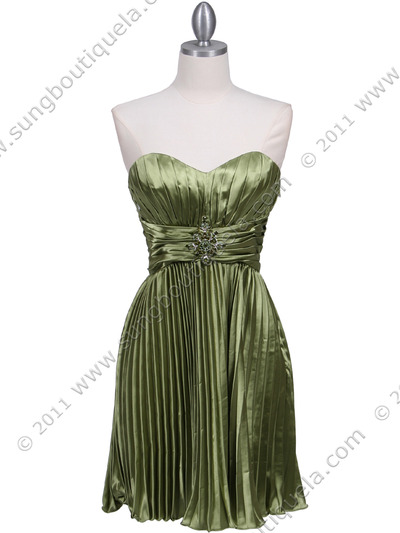 5203 Apple Green Strapless Pleated Cocktail Dress - Apple Green, Front View Medium
