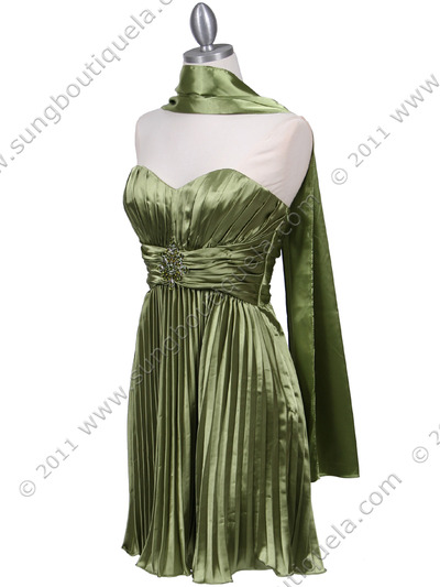5203 Apple Green Strapless Pleated Cocktail Dress - Apple Green, Alt View Medium